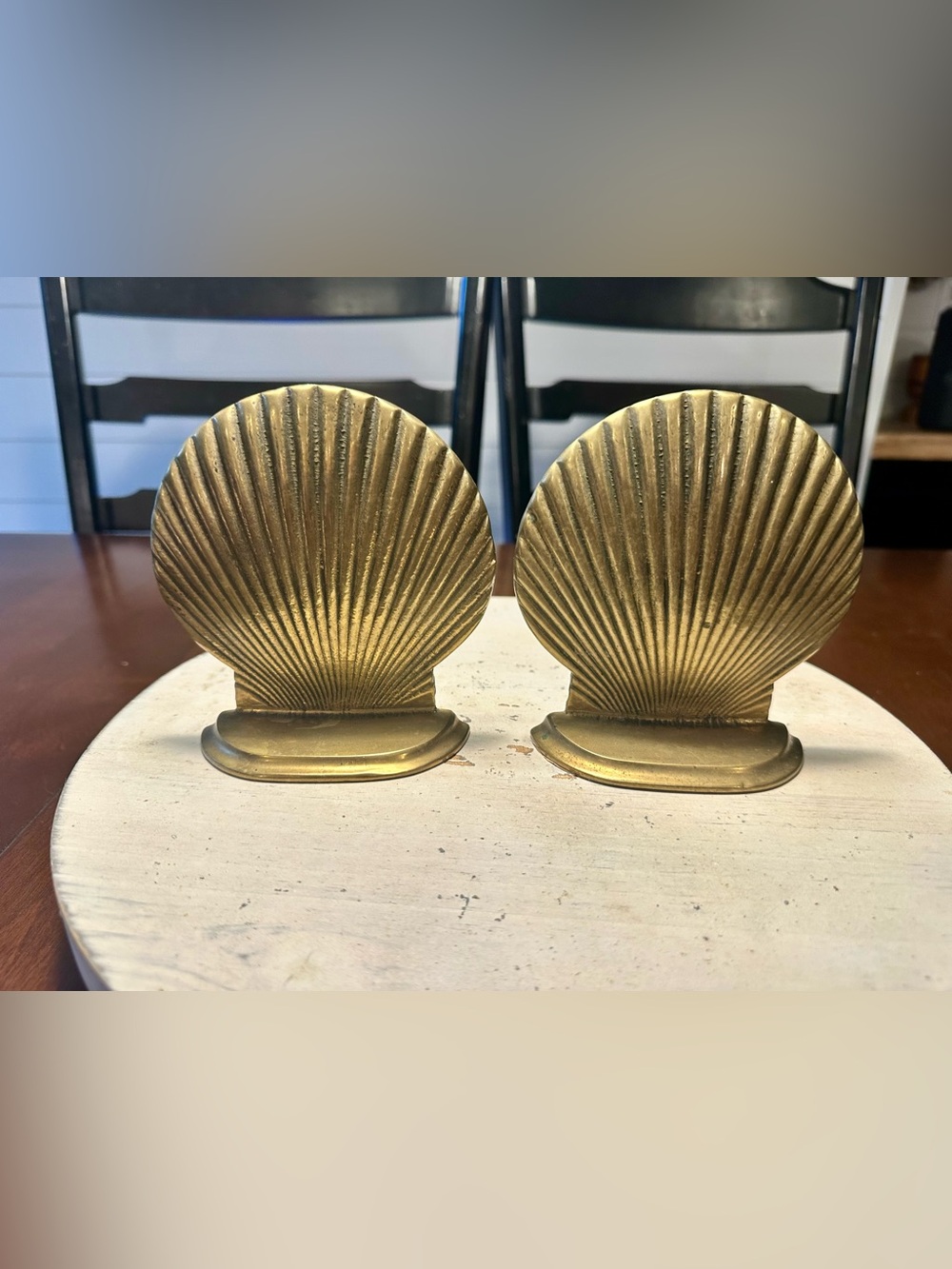 Vintage brass scallop shell bookends
